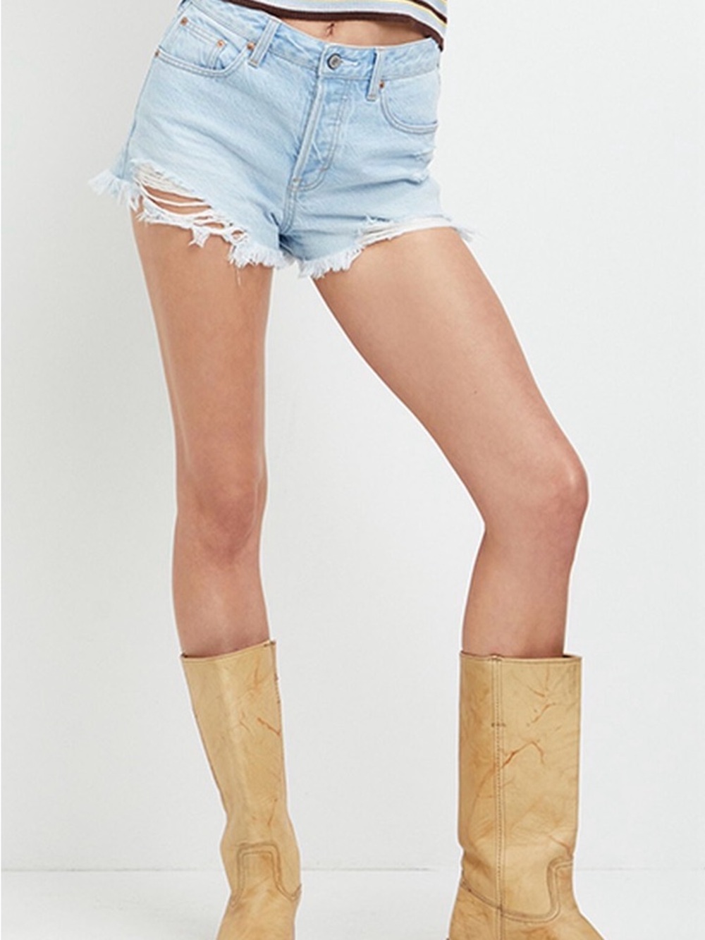 PacSun Light Blue Distressed High-Rise Jean Shorts
